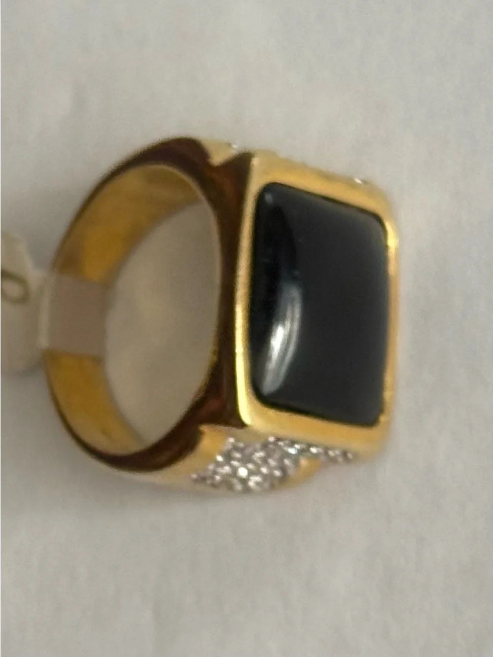 Gold Tone Size 9 Men's Black Onyx Square Seta Signed Ring